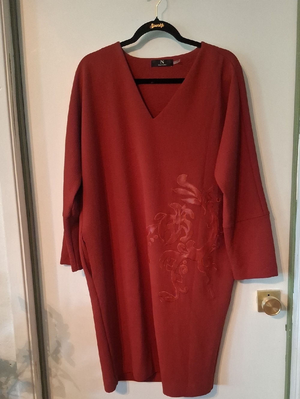 Natori  Rust V-Neck Long Sleeve  Midi Dress